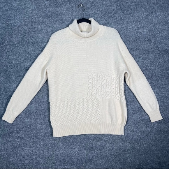 Nordstrom Sweaters - Nordstrom Womens Medium 100% Cashmere Ivory Knit 3D Patchwork Turtleneck Sweater
